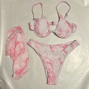 Pink and white marble bikini